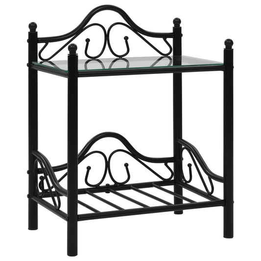 Berkfield Bedside Table Steel and Tempered Glass 45x30.5x60 cm Black