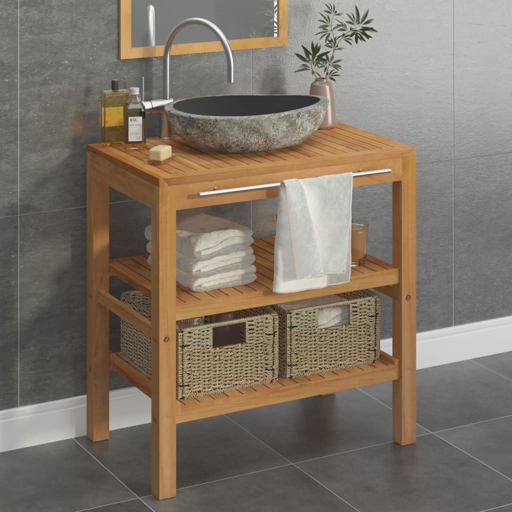 Berkfield Bathroom Vanity Cabinet Solid Teak with Riverstone Sink