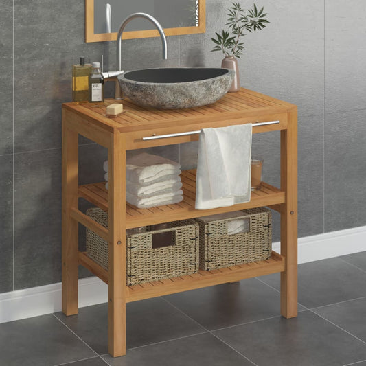 Berkfield Bathroom Vanity Cabinet Solid Teak with Riverstone Sink