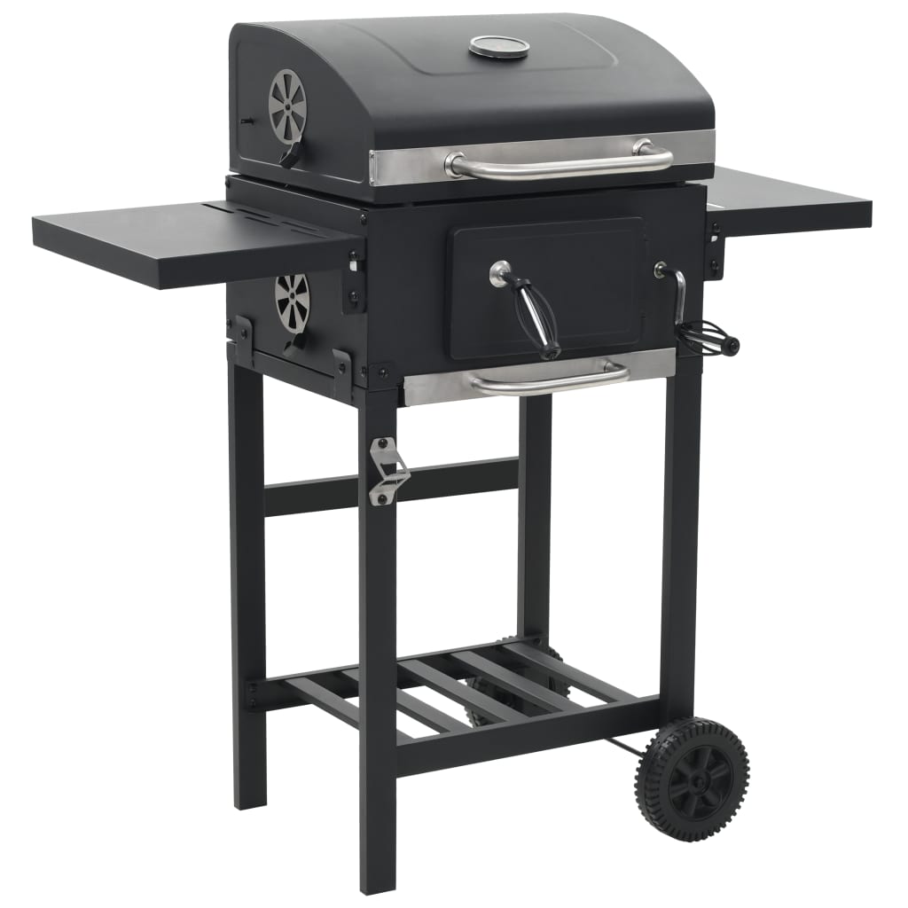 Berkfield Charcoal-Fueled BBQ Grill with Bottom Shelf Black