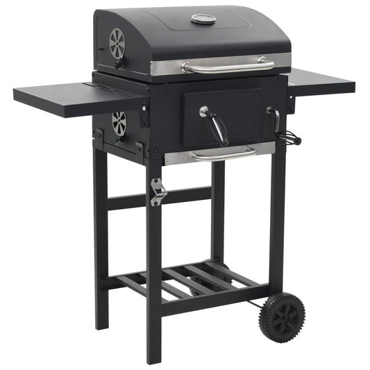 Berkfield Charcoal-Fueled BBQ Grill with Bottom Shelf Black