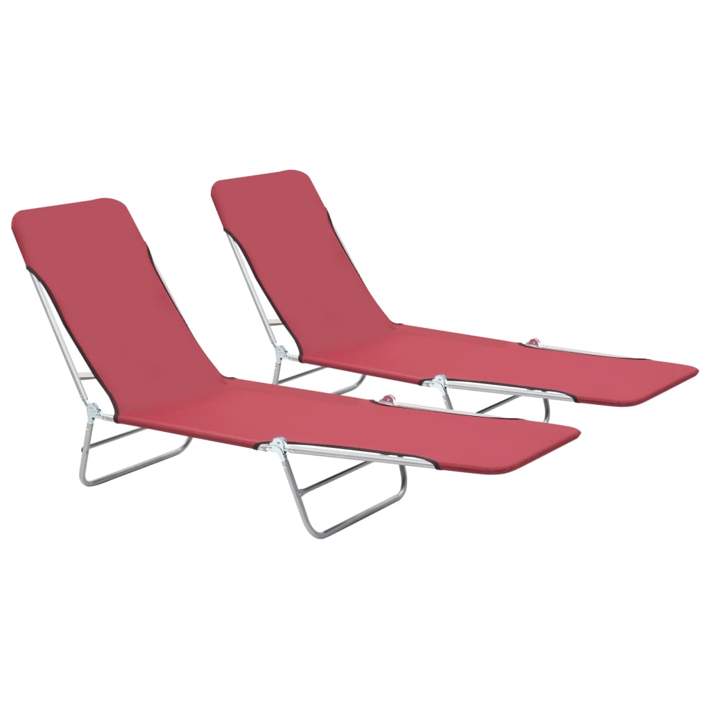 Berkfield Folding Sun Loungers 2 pcs Steel and Fabric Red