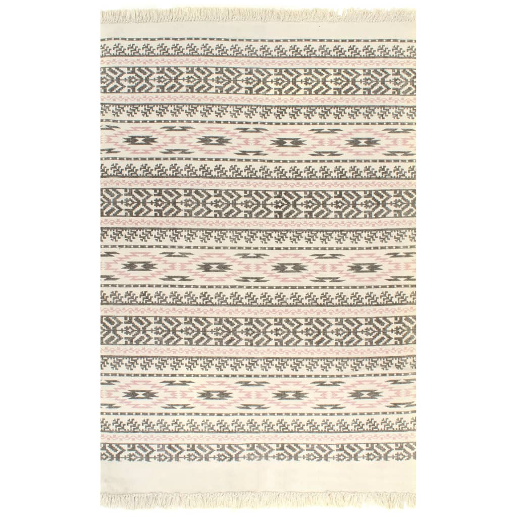 Berkfield Kilim Rug Cotton 120x180 cm with Pattern Grey/Pink