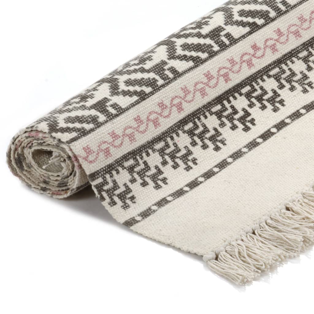 Berkfield Kilim Rug Cotton 120x180 cm with Pattern Grey/Pink