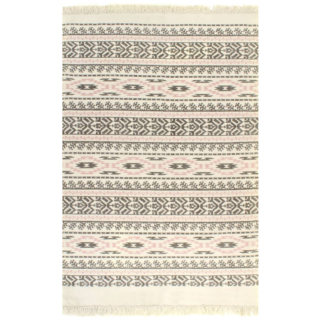 Berkfield Kilim Rug Cotton 160x230 cm with Pattern Grey/Pink