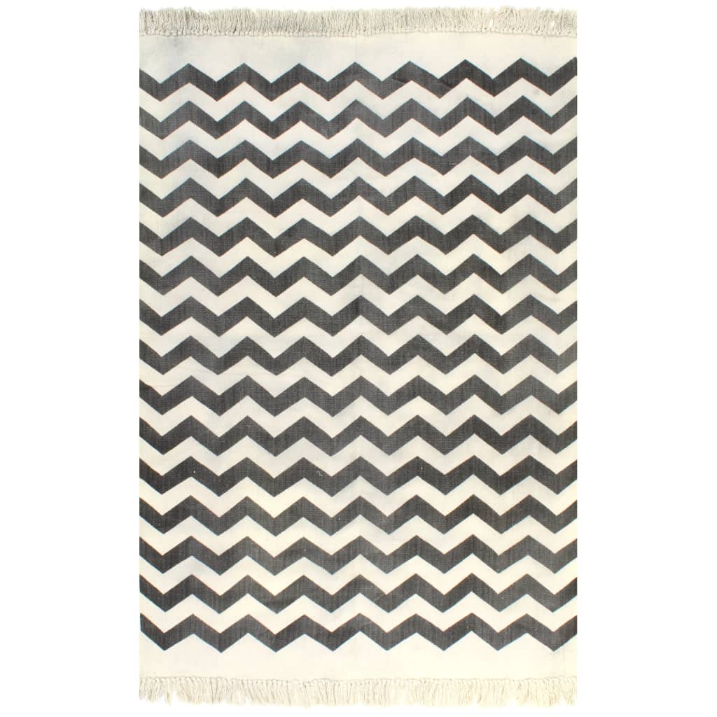 Berkfield Kilim Rug Cotton 160x230 cm with Pattern Black/White