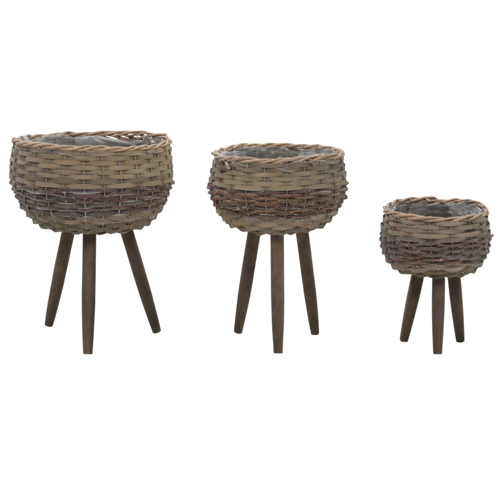 Berkfield Planter 3 pcs Wicker with PE Lining