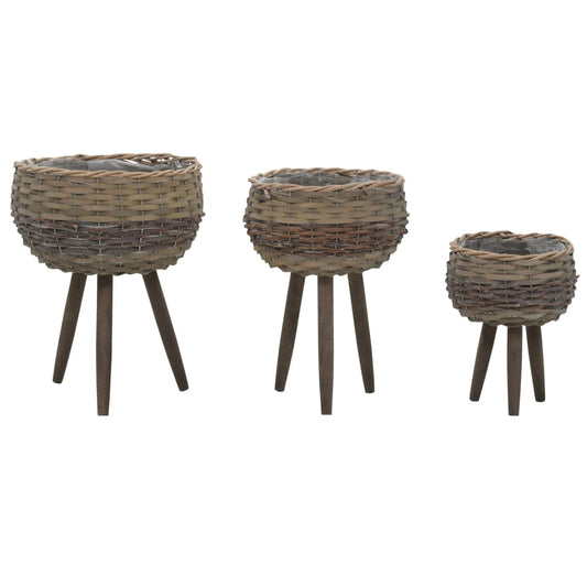 Berkfield Planter 3 pcs Wicker with PE Lining