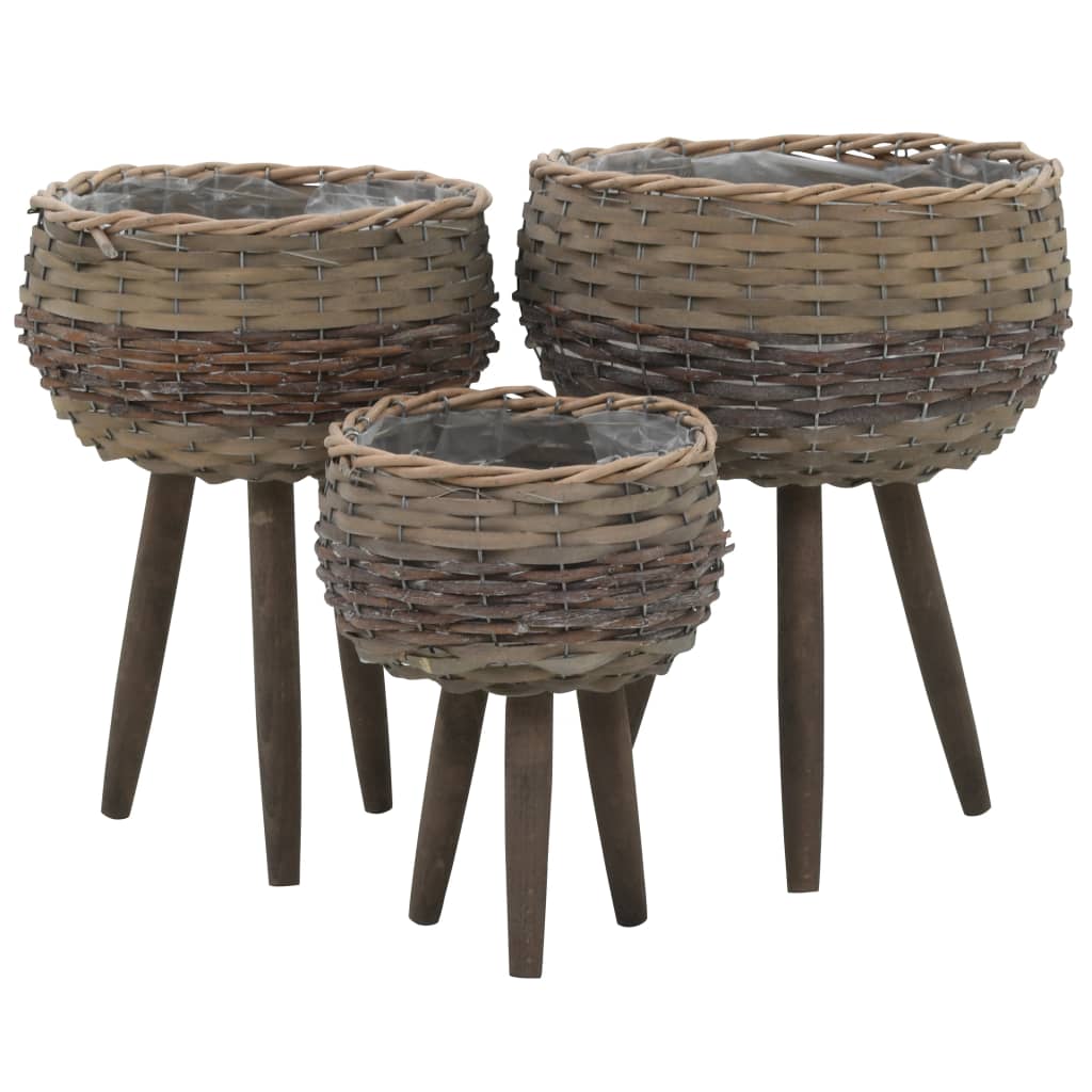 Berkfield Planter 3 pcs Wicker with PE Lining
