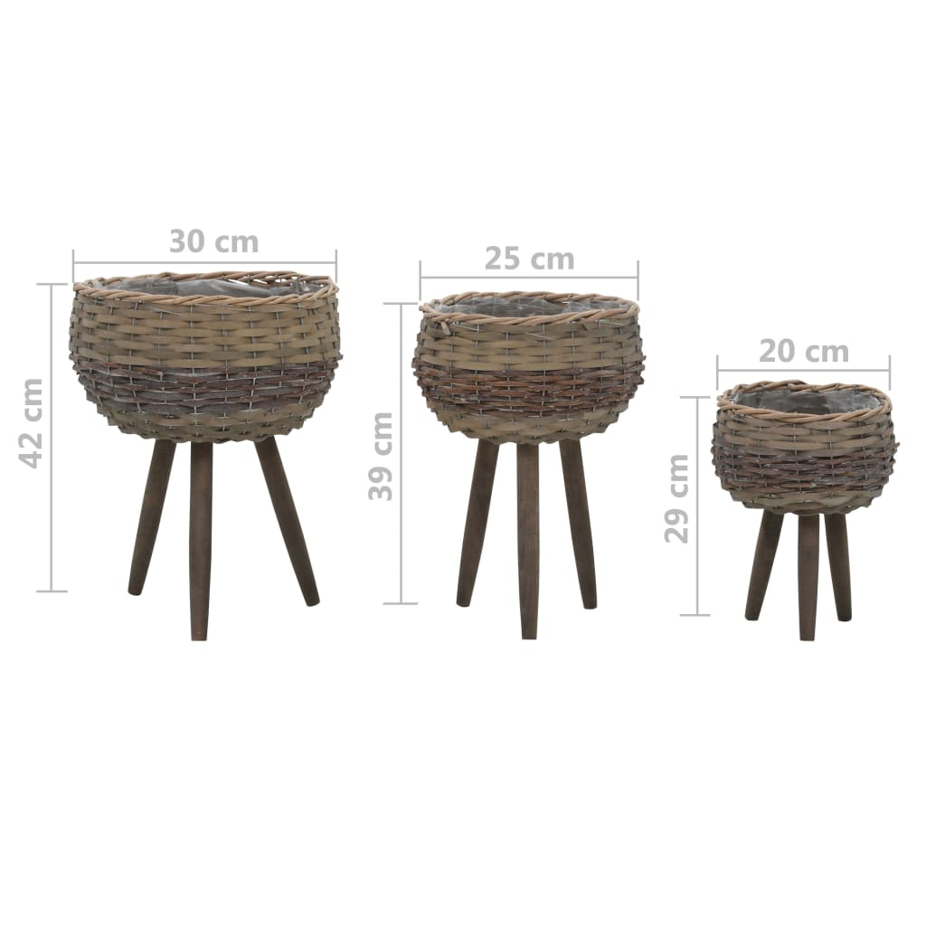 Berkfield Planter 3 pcs Wicker with PE Lining