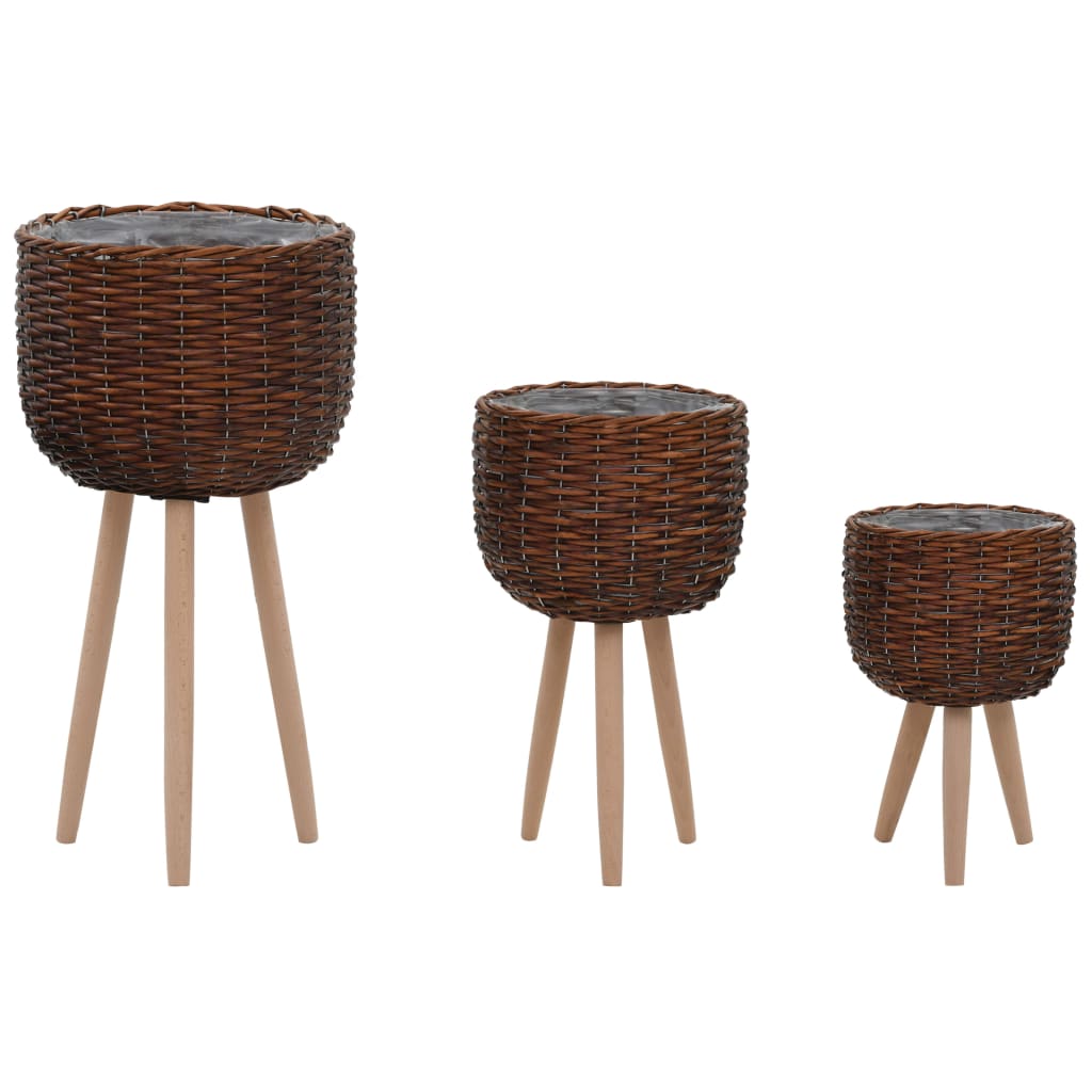Berkfield Planter 3 pcs Wicker with PE Lining