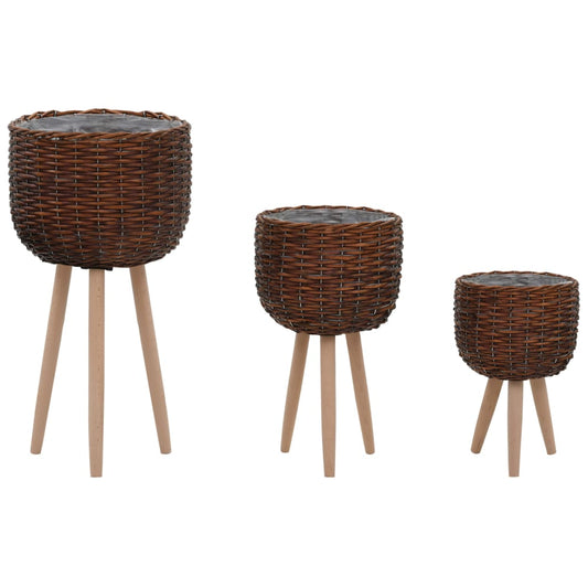 Berkfield Planter 3 pcs Wicker with PE Lining