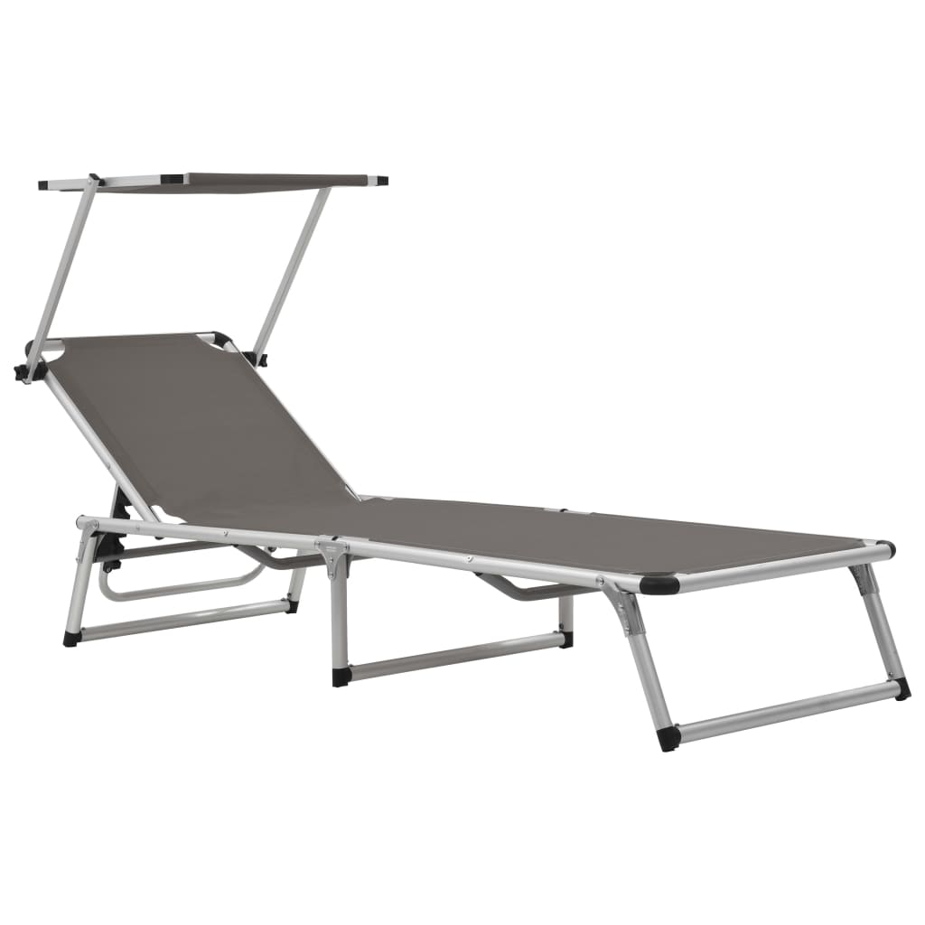 Berkfield Folding Sun Lounger with Roof Aluminium and Textilene Grey