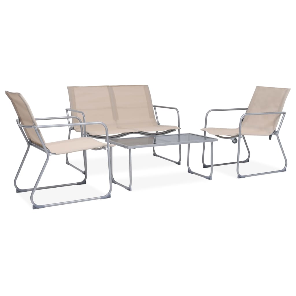 Berkfield 4 Piece Garden Lounge Set Fabric & Steel Cream