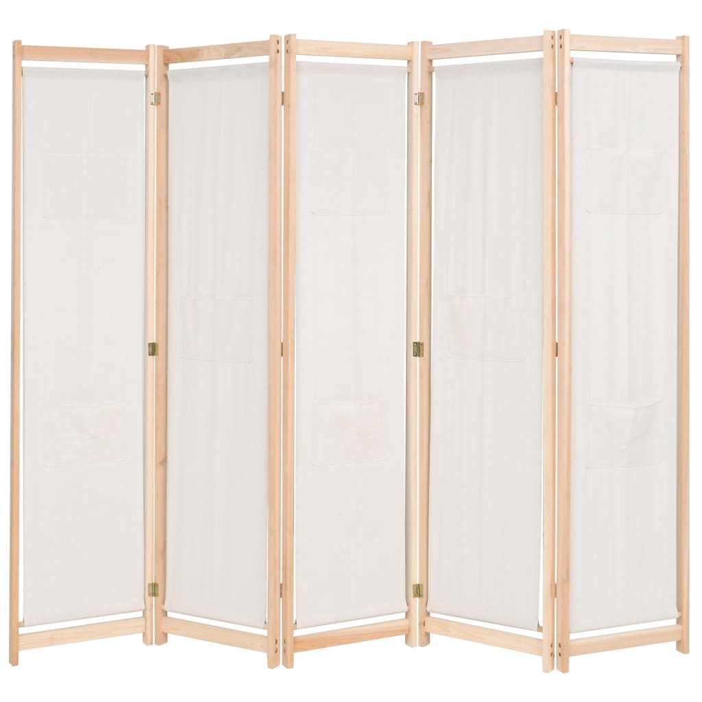 Berkfield 5-Panel Room Divider Cream 200x170x4 cm Fabric