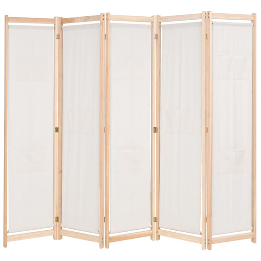 Berkfield 5-Panel Room Divider Cream 200x170x4 cm Fabric