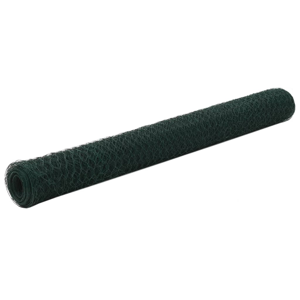 Berkfield Chicken Wire Fence Steel with PVC Coating 25x1.2 m Green