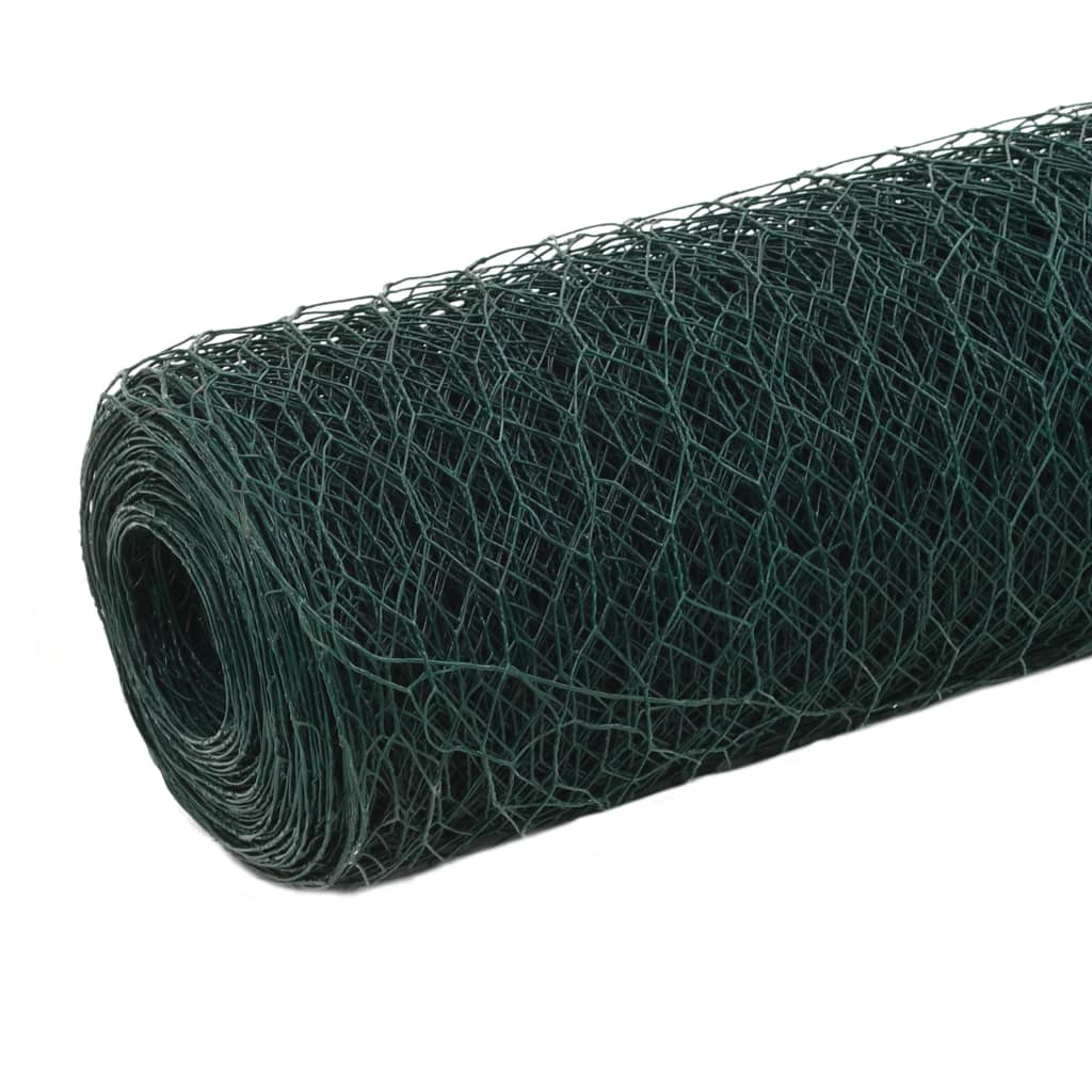Berkfield Chicken Wire Fence Steel with PVC Coating 25x1.2 m Green