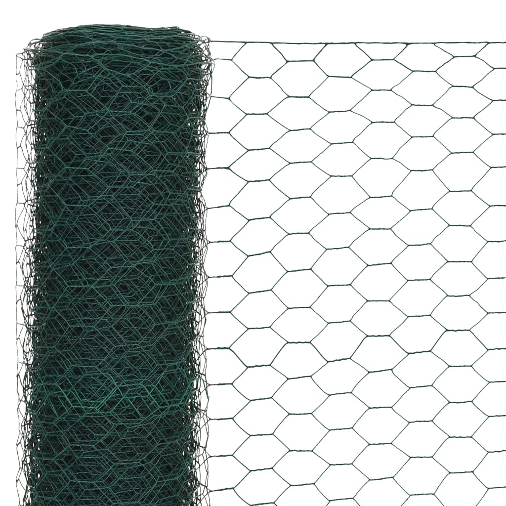 Berkfield Chicken Wire Fence Steel with PVC Coating 25x1.2 m Green