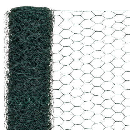 Berkfield Chicken Wire Fence Steel with PVC Coating 25x1.2 m Green
