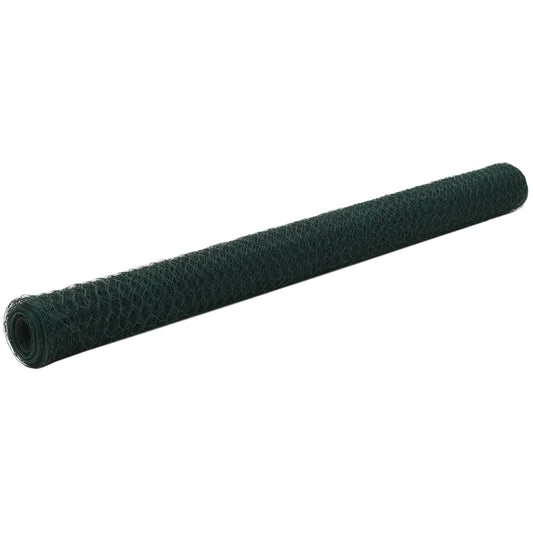 Berkfield Chicken Wire Fence Steel with PVC Coating 25x1.5 m Green