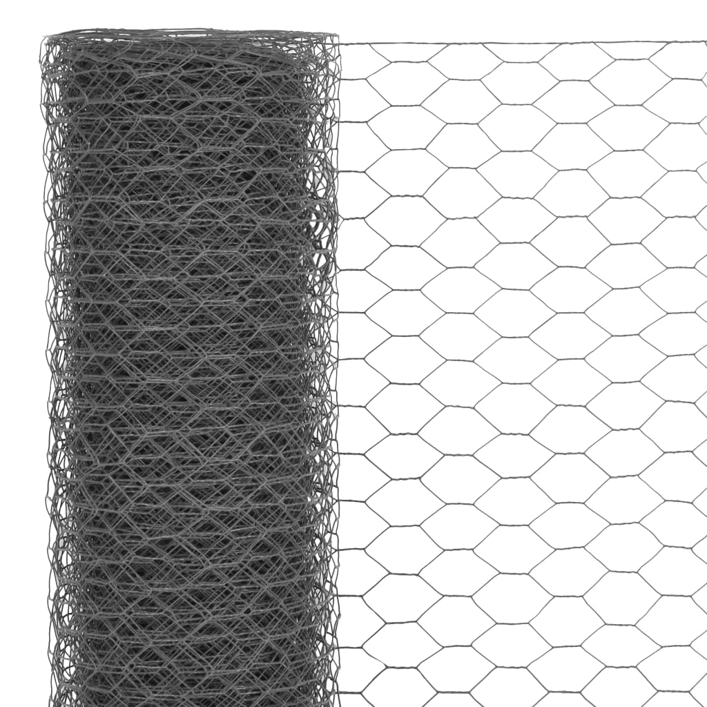 Berkfield Chicken Wire Fence Steel with PVC Coating 25x0.5 m Grey