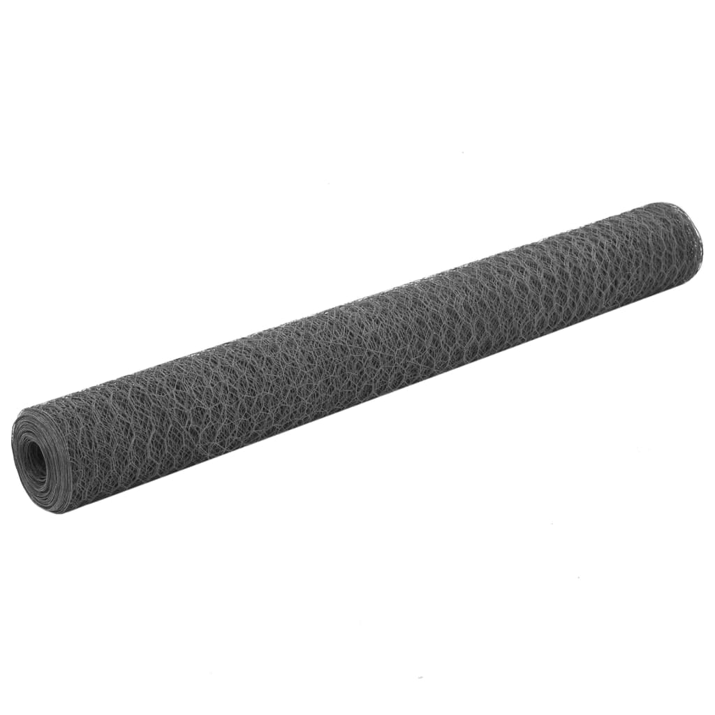 Berkfield Chicken Wire Fence Steel with PVC Coating 25x1.2 m Grey