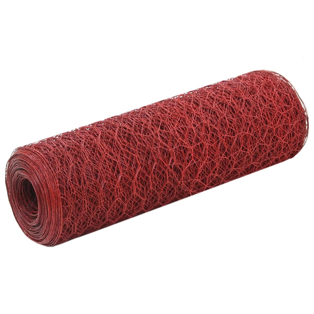Berkfield Chicken Wire Fence Steel with PVC Coating 25x0.5 m Red