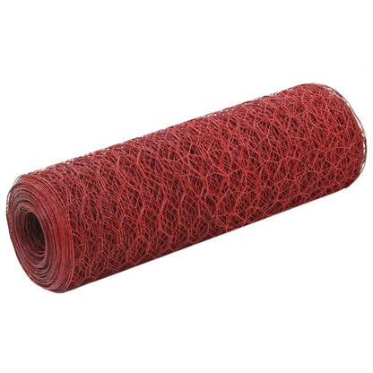 Berkfield Chicken Wire Fence Steel with PVC Coating 25x0.5 m Red