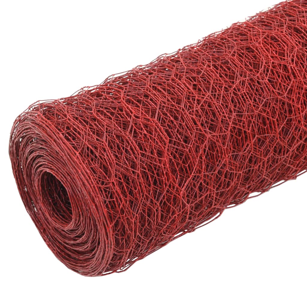 Berkfield Chicken Wire Fence Steel with PVC Coating 25x0.5 m Red