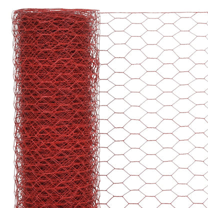 Berkfield Chicken Wire Fence Steel with PVC Coating 25x0.5 m Red