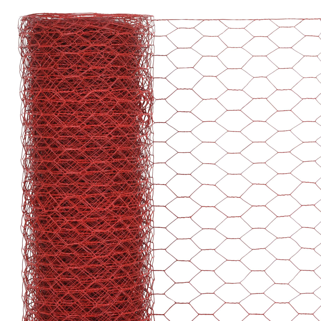 Berkfield Chicken Wire Fence Steel with PVC Coating 25x0.75 m Red