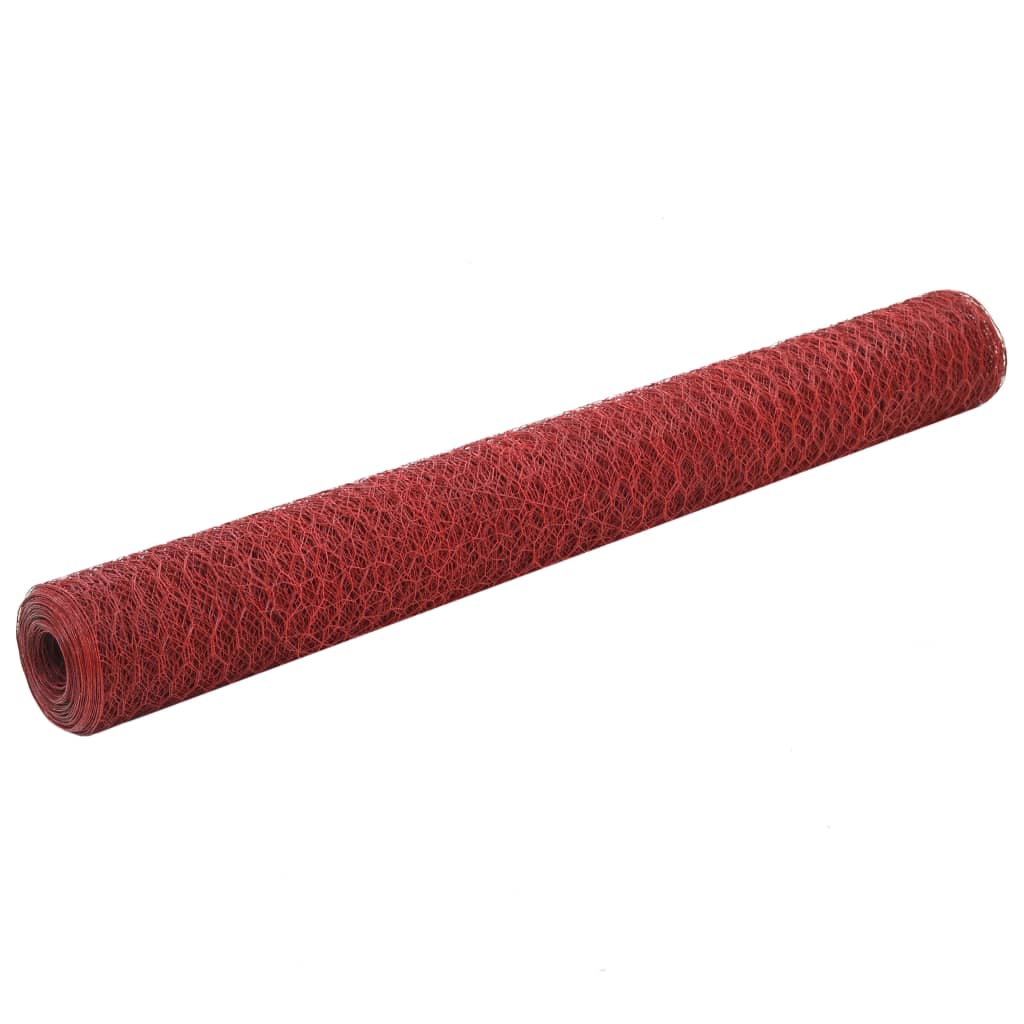 Berkfield Chicken Wire Fence Steel with PVC Coating 25x1.2 m Red