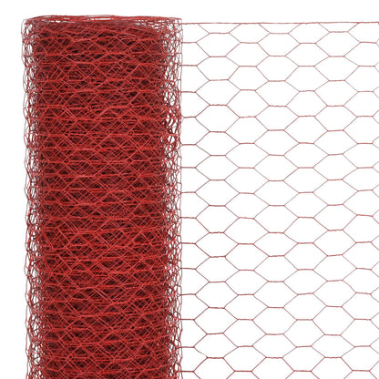 Berkfield Chicken Wire Fence Steel with PVC Coating 25x1.2 m Red