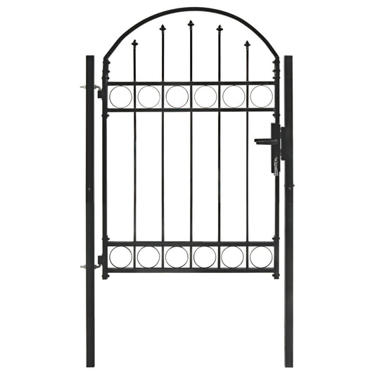 Berkfield Fence Gate with Arched Top Steel 100x125 cm Black