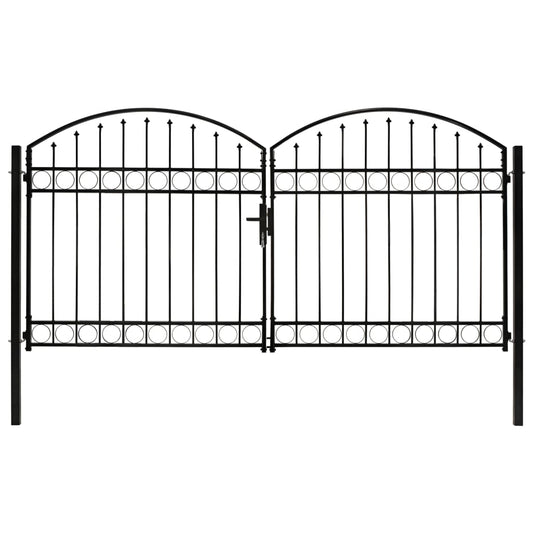 Berkfield Fence Gate Double Door with Arched Top Steel 300x150 cm Black