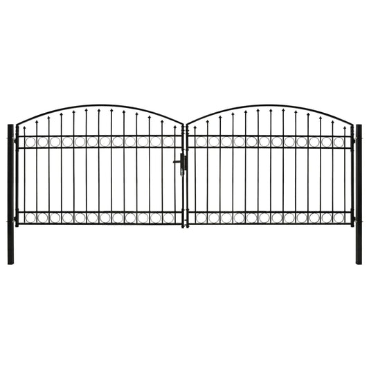 Berkfield Fence Gate Double Door with Arched Top Steel 400x125 cm Black