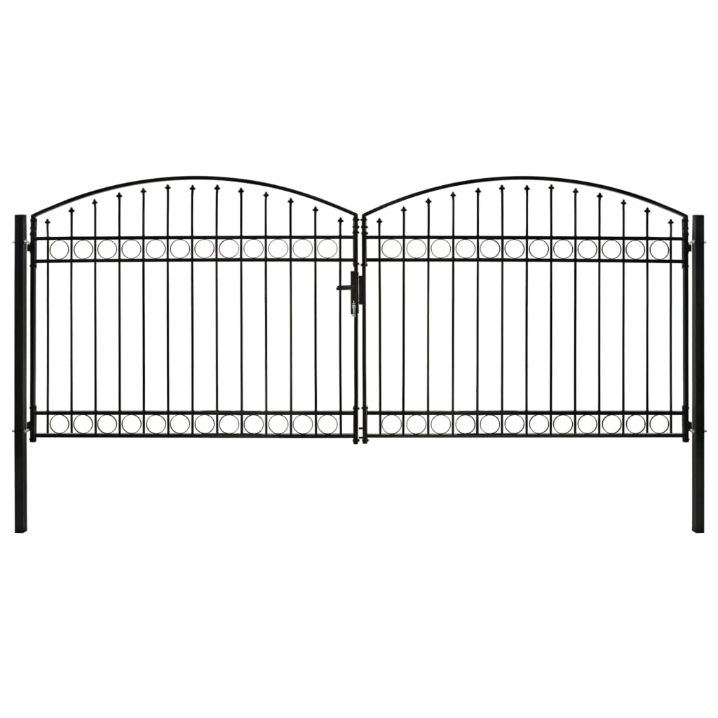 Berkfield Fence Gate Double Door with Arched Top Steel 400x175 cm Black