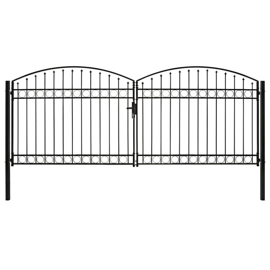 Berkfield Fence Gate Double Door with Arched Top Steel 400x175 cm Black