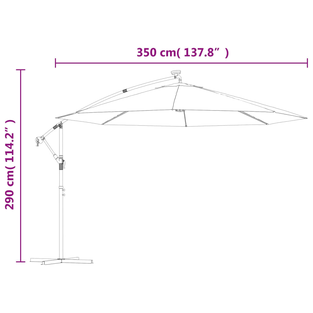 Berkfield Cantilever Umbrella with LED Lights and Metal Pole 350 cm Anthracite