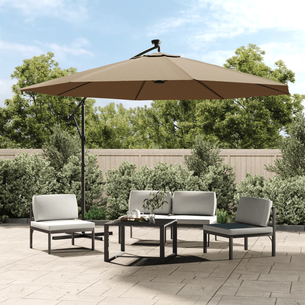 Berkfield Cantilever Umbrella with LED Lights and Metal Pole 350 cm Taupe