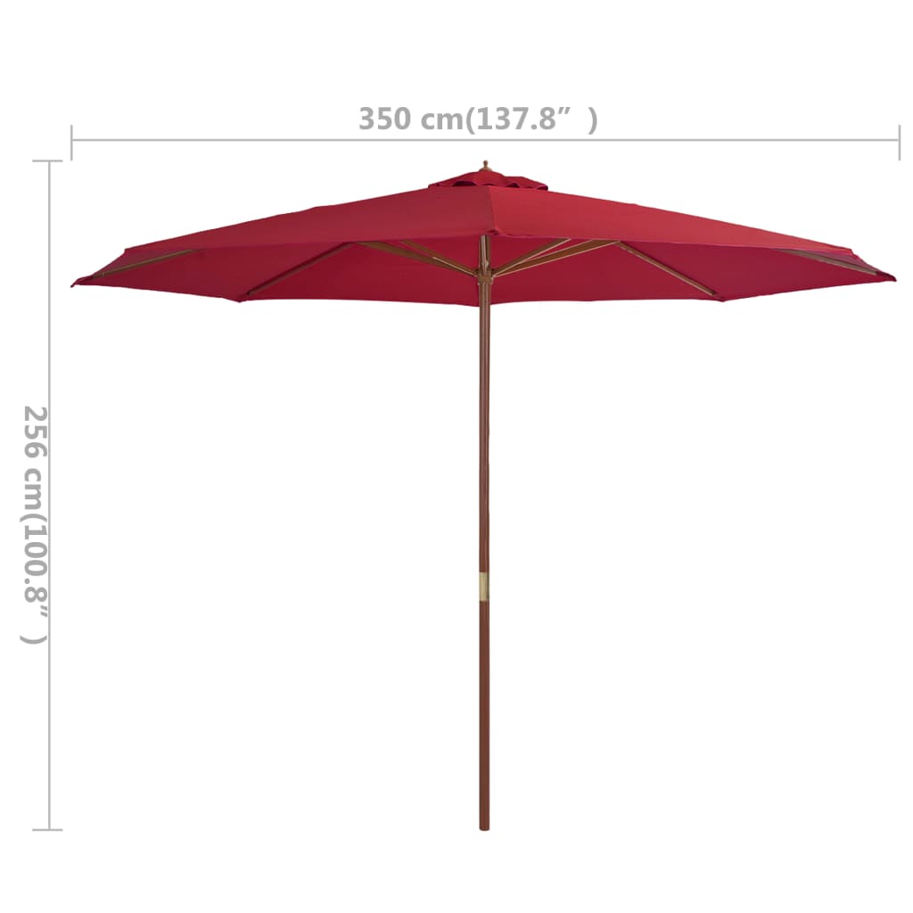 Berkfield Outdoor Parasol with Wooden Pole 350 cm Burgundy