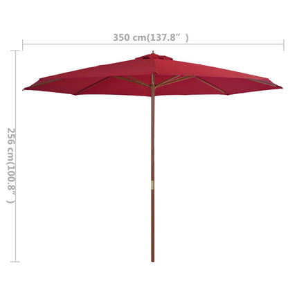 Berkfield Outdoor Parasol with Wooden Pole 350 cm Burgundy