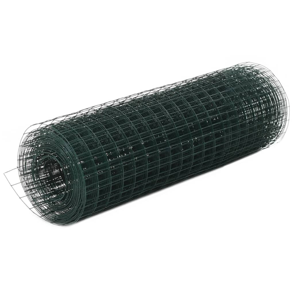 Berkfield Chicken Wire Fence Steel with PVC Coating 25x0.5 m Green