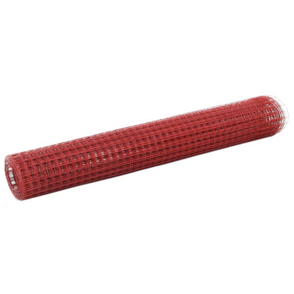 Berkfield Chicken Wire Fence Steel with PVC Coating 25x1 m Red