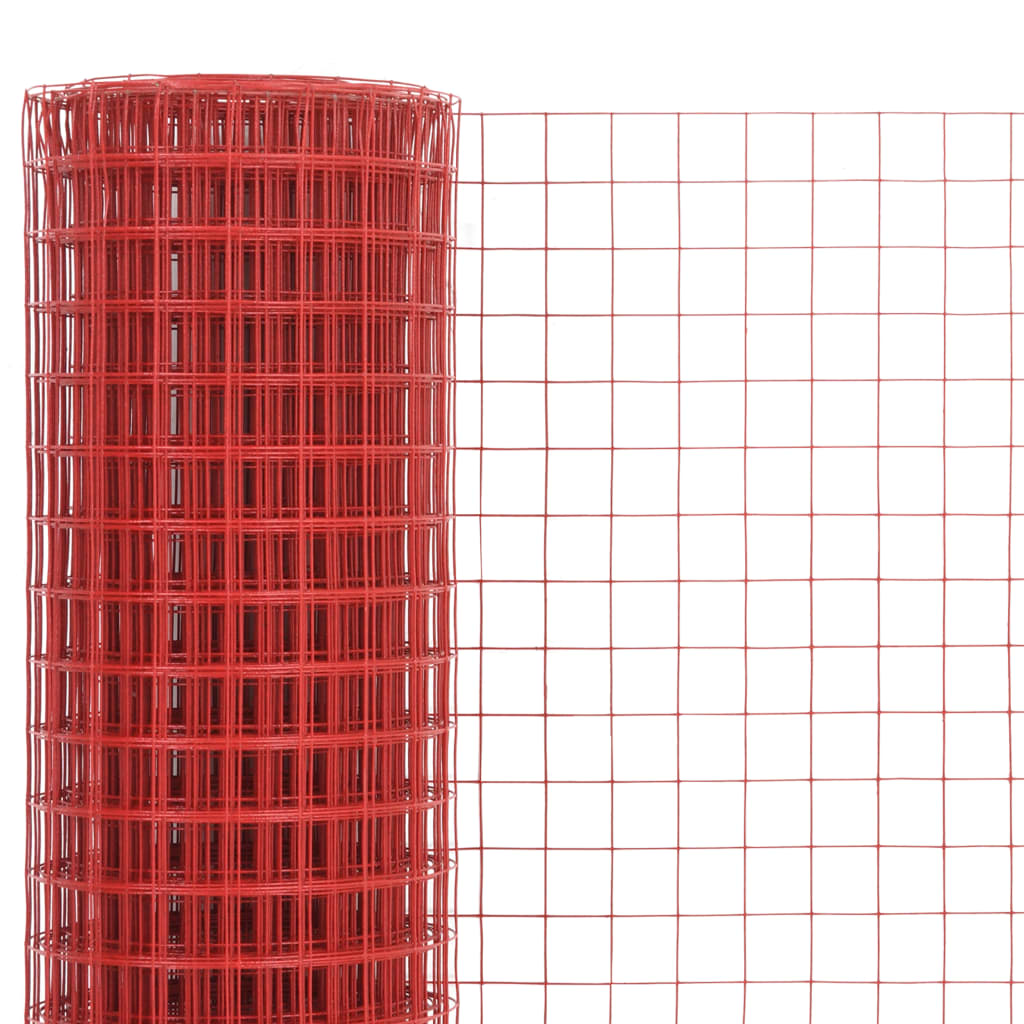 Berkfield Chicken Wire Fence Steel with PVC Coating 25x1 m Red
