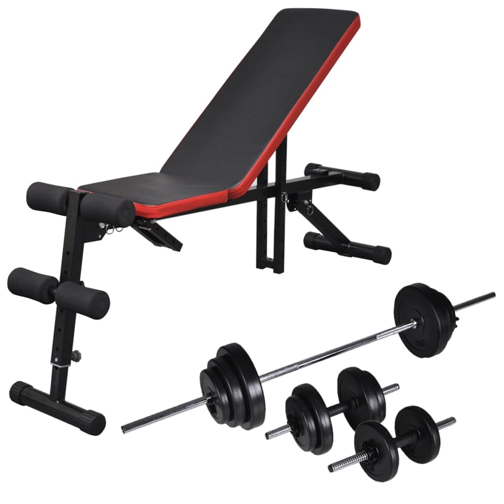 Berkfield Adjustable Sit-up Bench with Barbell and Dumbbell Set 30.5 kg