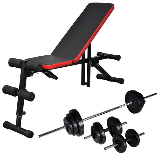 Berkfield Adjustable Sit-up Bench with Barbell and Dumbbell Set 30.5 kg