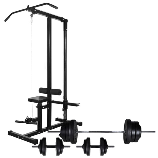 Berkfield Power Tower with Barbell and Dumbbell Set 60.5 kg