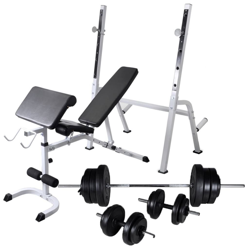 Berkfield Workout Bench with Weight Rack, Barbell and Dumbbell Set 60.5kg